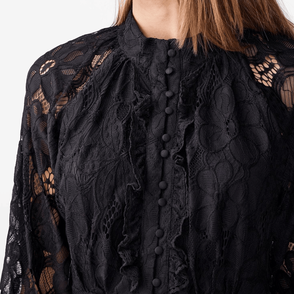 Y.A.S - Stilla LS Lace Dress – Sort Blondekjole - REUSERS