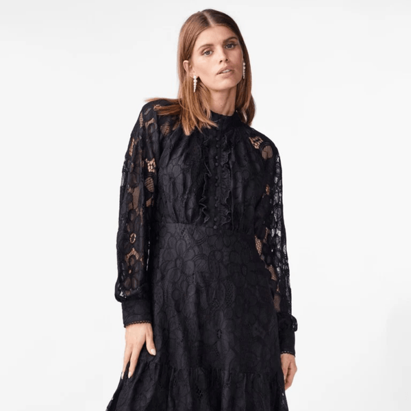 Y.A.S - Stilla LS Lace Dress – Sort Blondekjole - REUSERS
