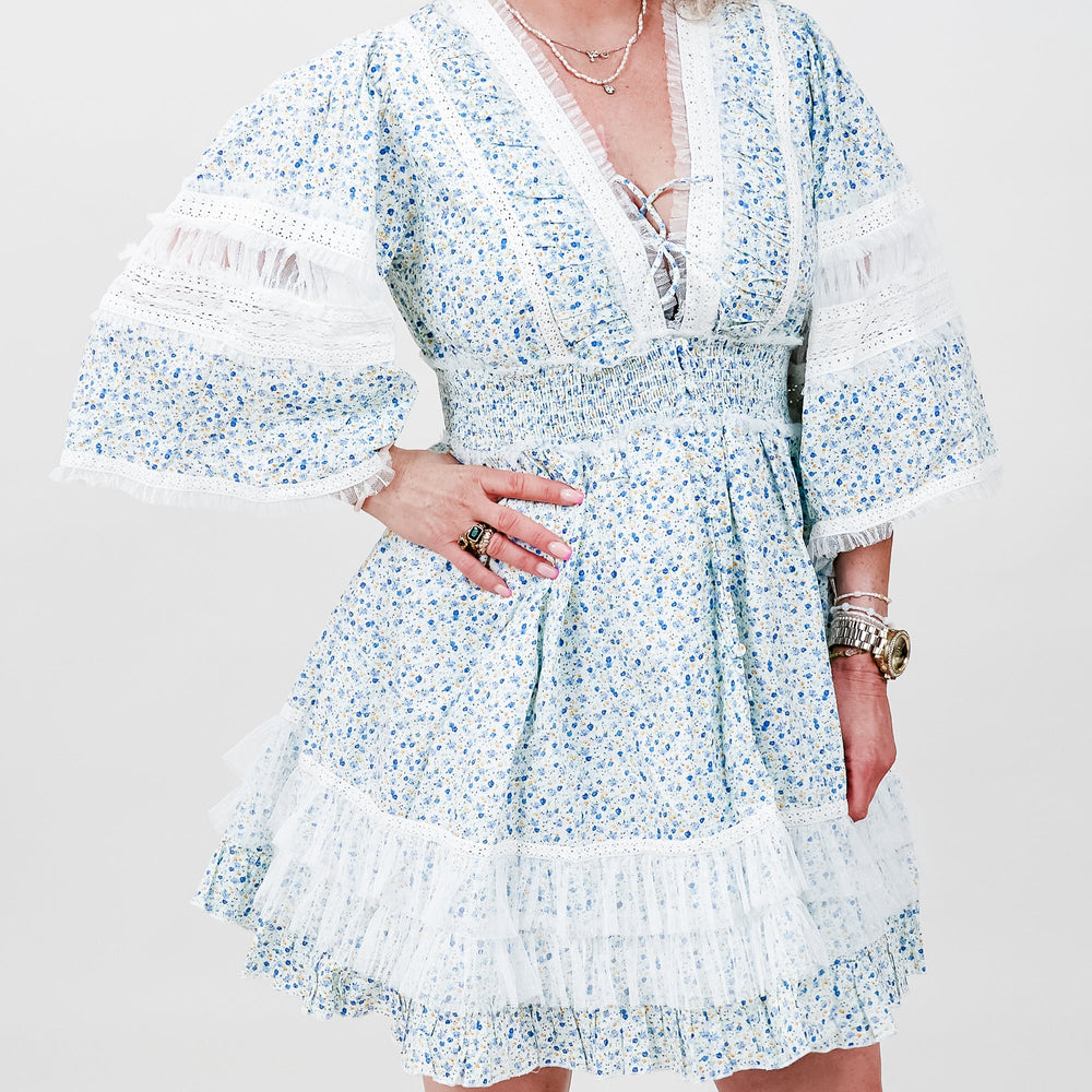 Cras - Edencras Dress Kort – Blue Flower - REUSERS