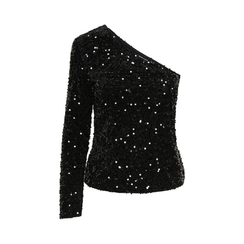 Pieces - PCKAM One Shoulder Pailletbluse i Sort - REUSERS